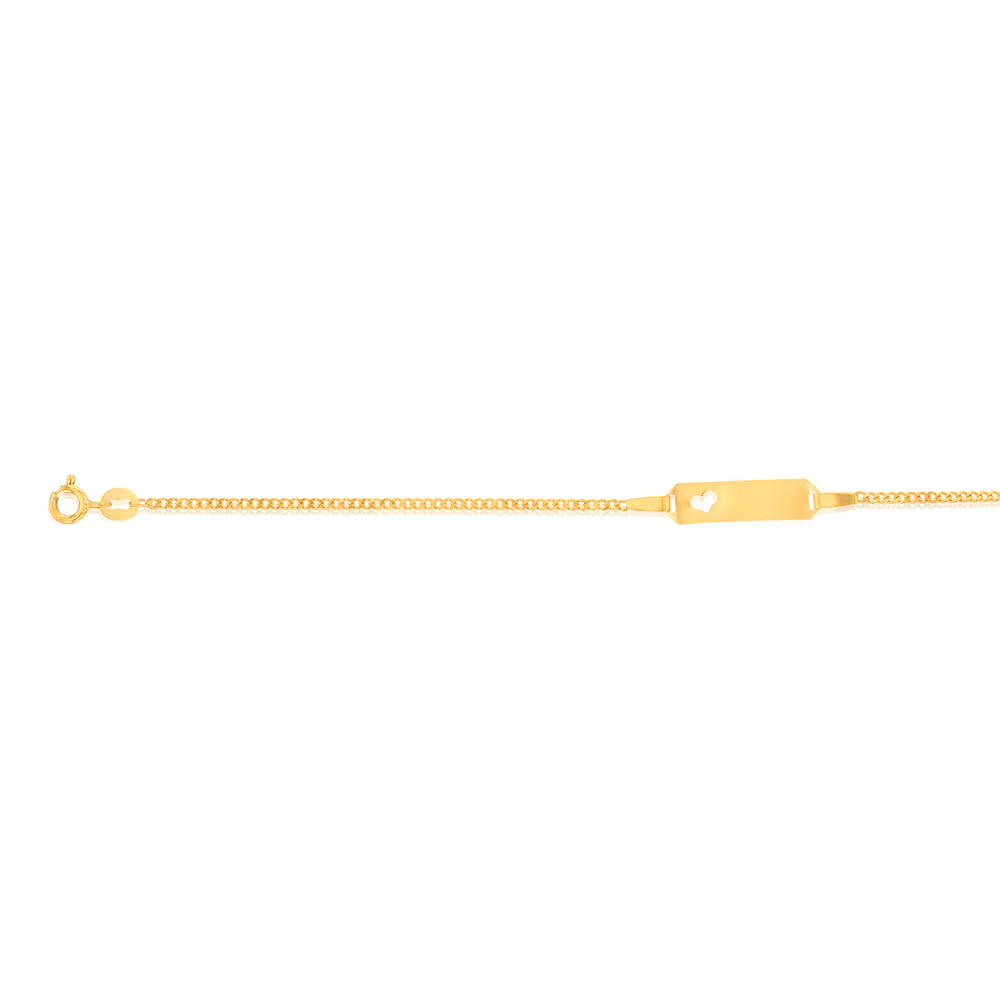 9ct Yellow Gold Heart Cut Out ID 45 Gauge Curb 16cm Baby Bracelet - Image 2