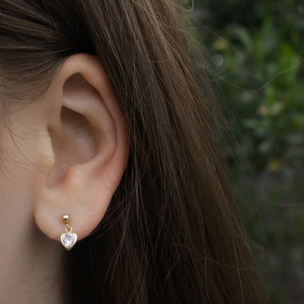 9ct Yellow Gold Heart Shape Zirconia Drop Earrings - Image 2