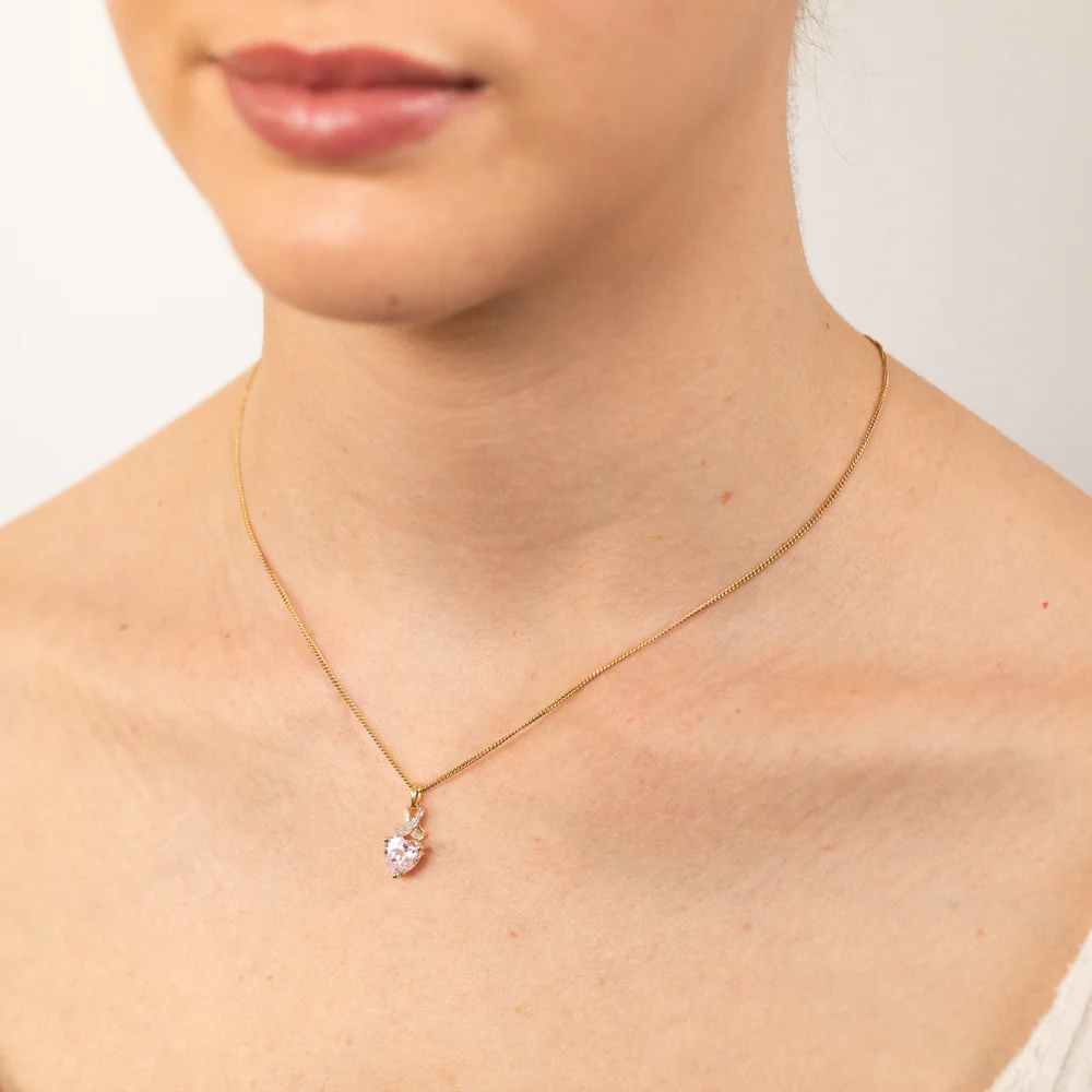 9ct Yellow Gold Heart Shaped Created Sapphire & Diamond Pendant - Image 2