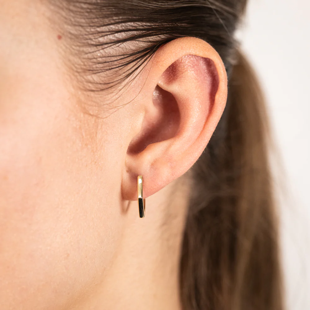 9ct Yellow Gold Hexagon Huggie Hoop Earrings - Image 2