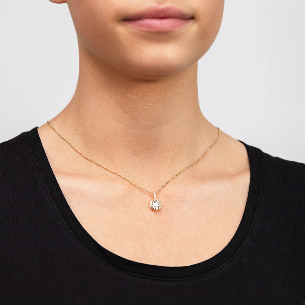 9ct Yellow Gold Hexagonal Cubic Zirconia Halo Pendant - Image 2