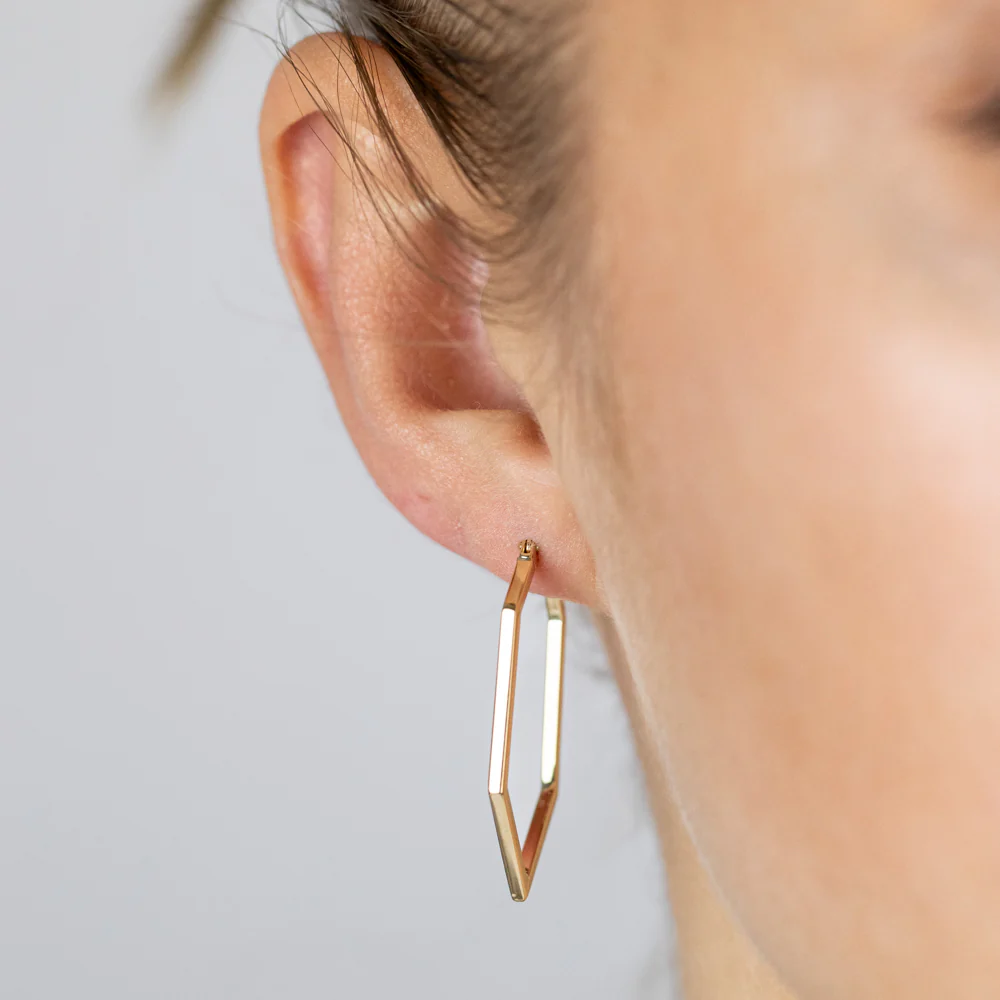 9ct Yellow Gold Hexagonal Hoop Earrings - Image 2