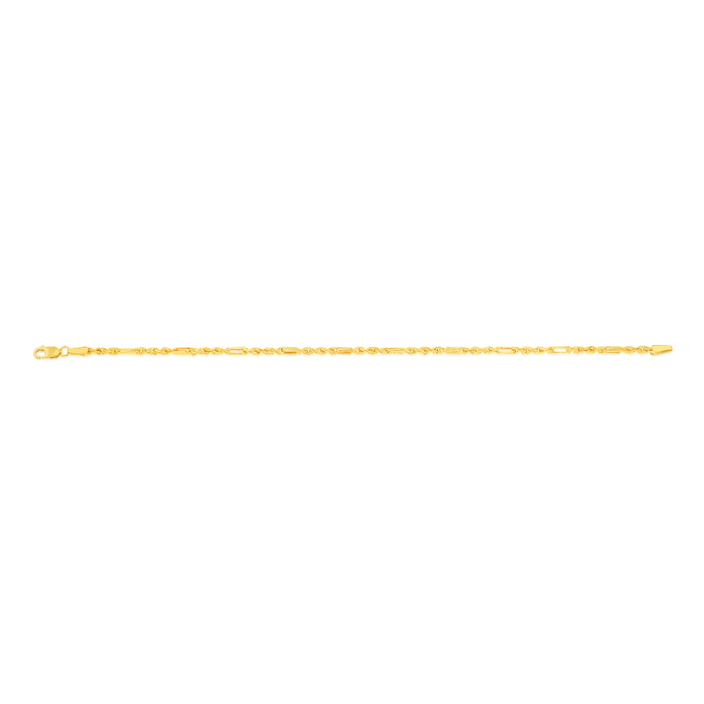 9ct Yellow Gold Hollow Diamond Cut Figarope 18.5cm Bracelet - Image 2