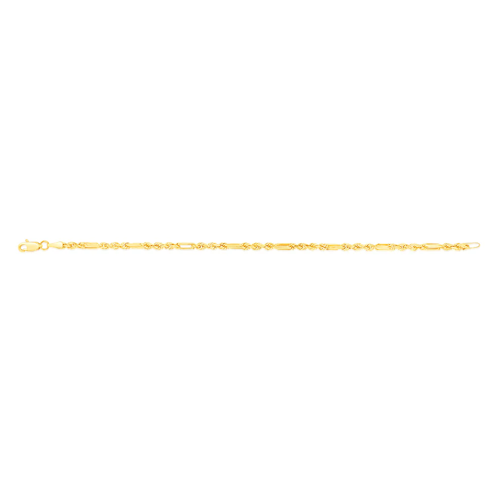9ct Yellow Gold Hollow Diamond Cut Figarope 18.5cm Bracelet - Image 2