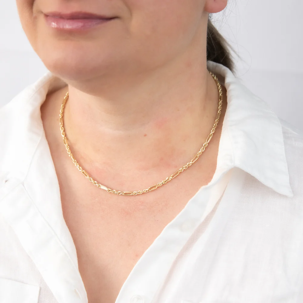9ct Yellow Gold Hollow Diamond Cut Figarope 46cm Chain - Image 3