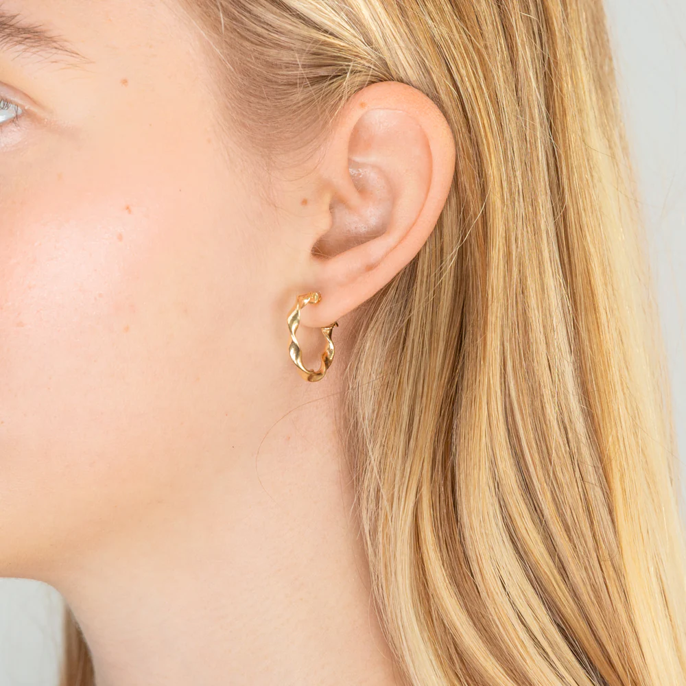 9ct Yellow Gold Hoop Twist Earrings - Image 2