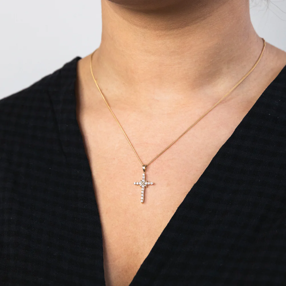 9ct Yellow Gold Impressive Cubic Zirconia Cross Pendant - Image 2