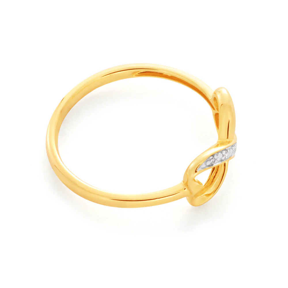 9ct Yellow Gold Infinity Double Heart Diamond Ring Set With 5 Brilliant Cut Diamonds - Image 2