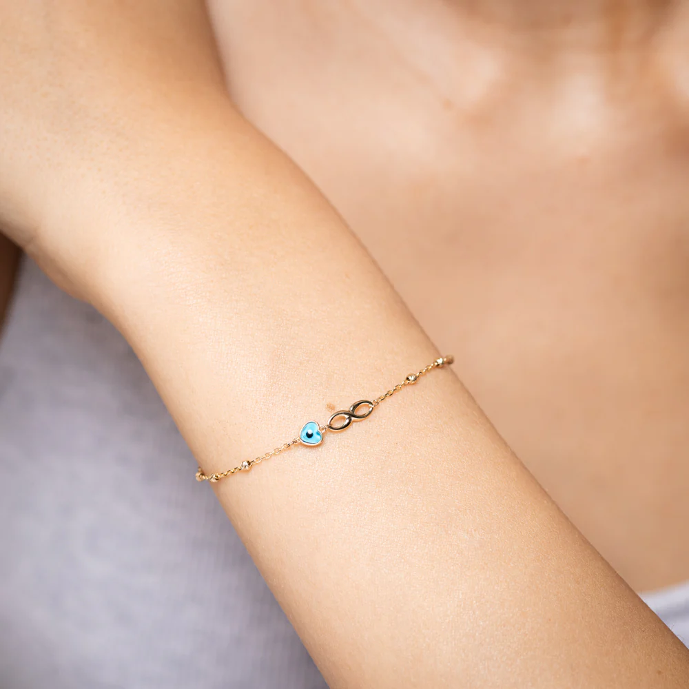 9ct Yellow Gold Infinity Evil Eye 19cm Bracelet - Image 4