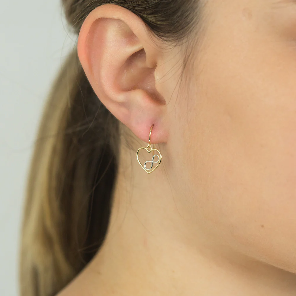 9ct Yellow Gold Infinity Heart Drop Earrings - Image 2