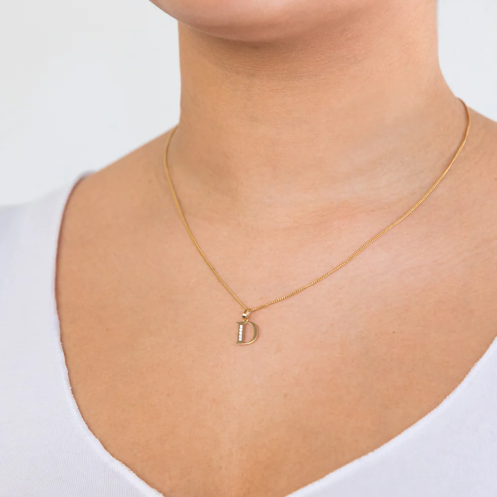 9ct Yellow Gold Inital D Zirconia Pendant - Image 2