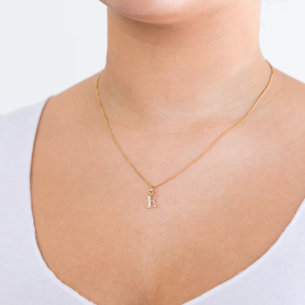 9ct Yellow Gold Initial E Zirconia Pendant - Image 2