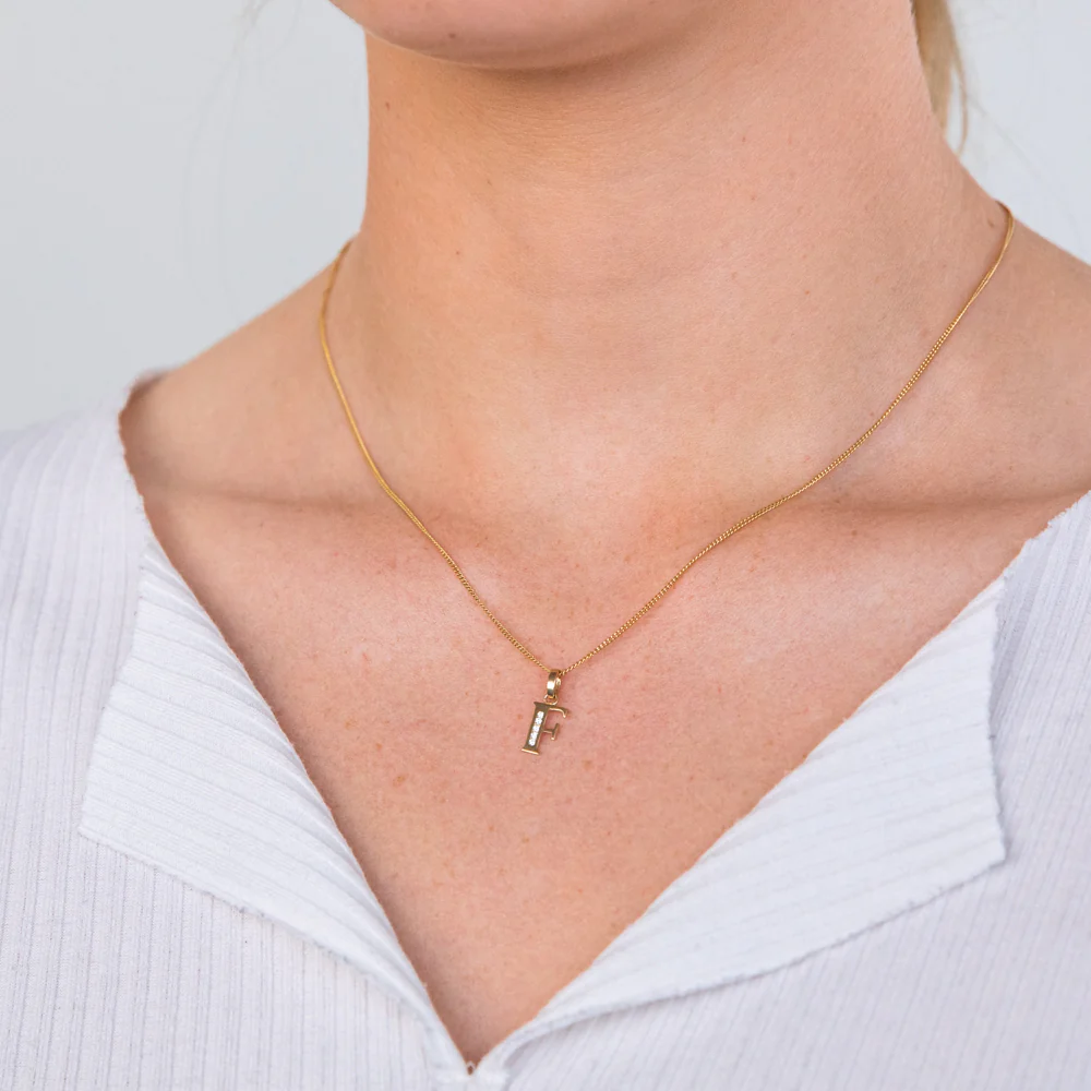 9ct Yellow Gold Initial F Zirconia Pendant - Image 2