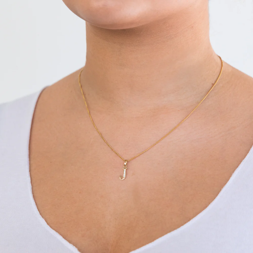 9ct Yellow Gold Initial J Zirconia Pendant - Image 2