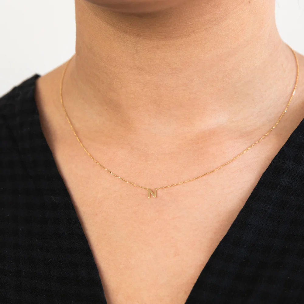 9ct Yellow Gold Initial "N" Pendant On 43cm Chain - Image 2