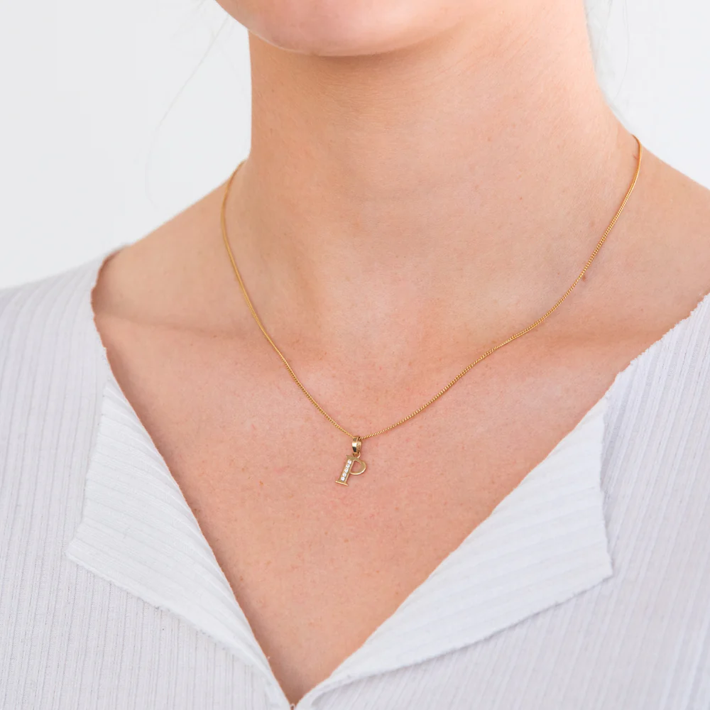 9ct Yellow Gold Initial P Zirconia Pendant - Image 2