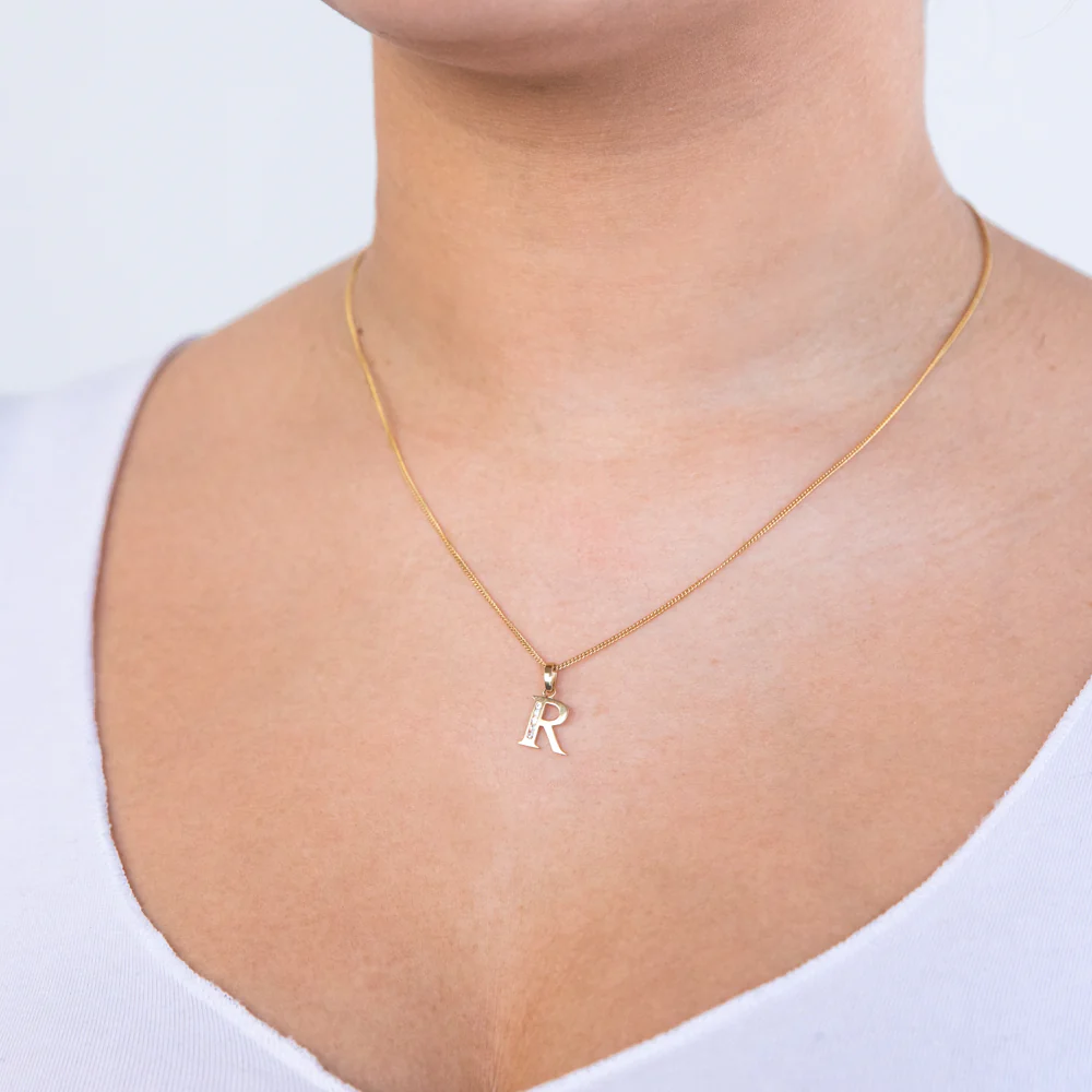 9ct Yellow Gold Initial R Zirconia Pendant - Image 2
