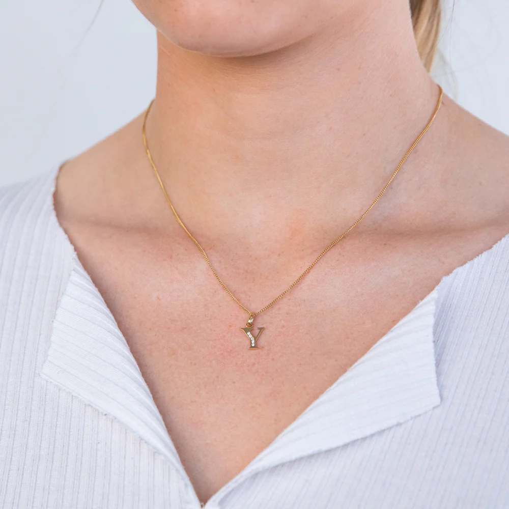 9ct Yellow Gold Initial Y Zirconia Pendant - Image 2