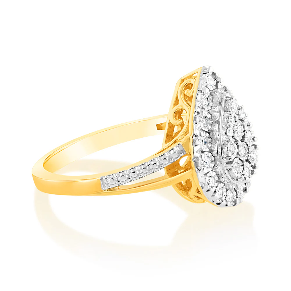 9ct Yellow Gold Lab Grown Pear Shaped Ring With 27 Brilliant Diamonds - Image 2