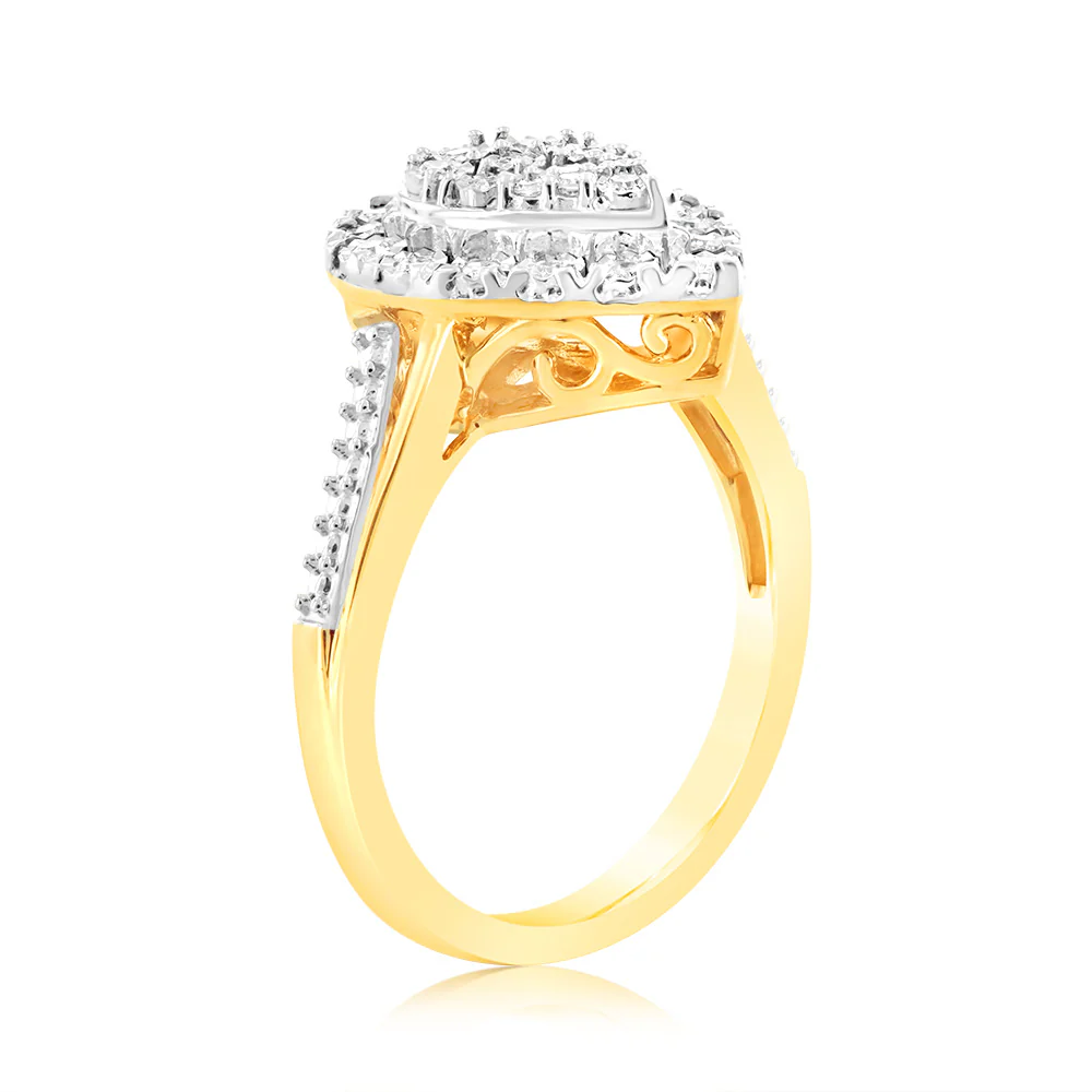 9ct Yellow Gold Lab Grown Pear Shaped Ring With 27 Brilliant Diamonds - Image 3