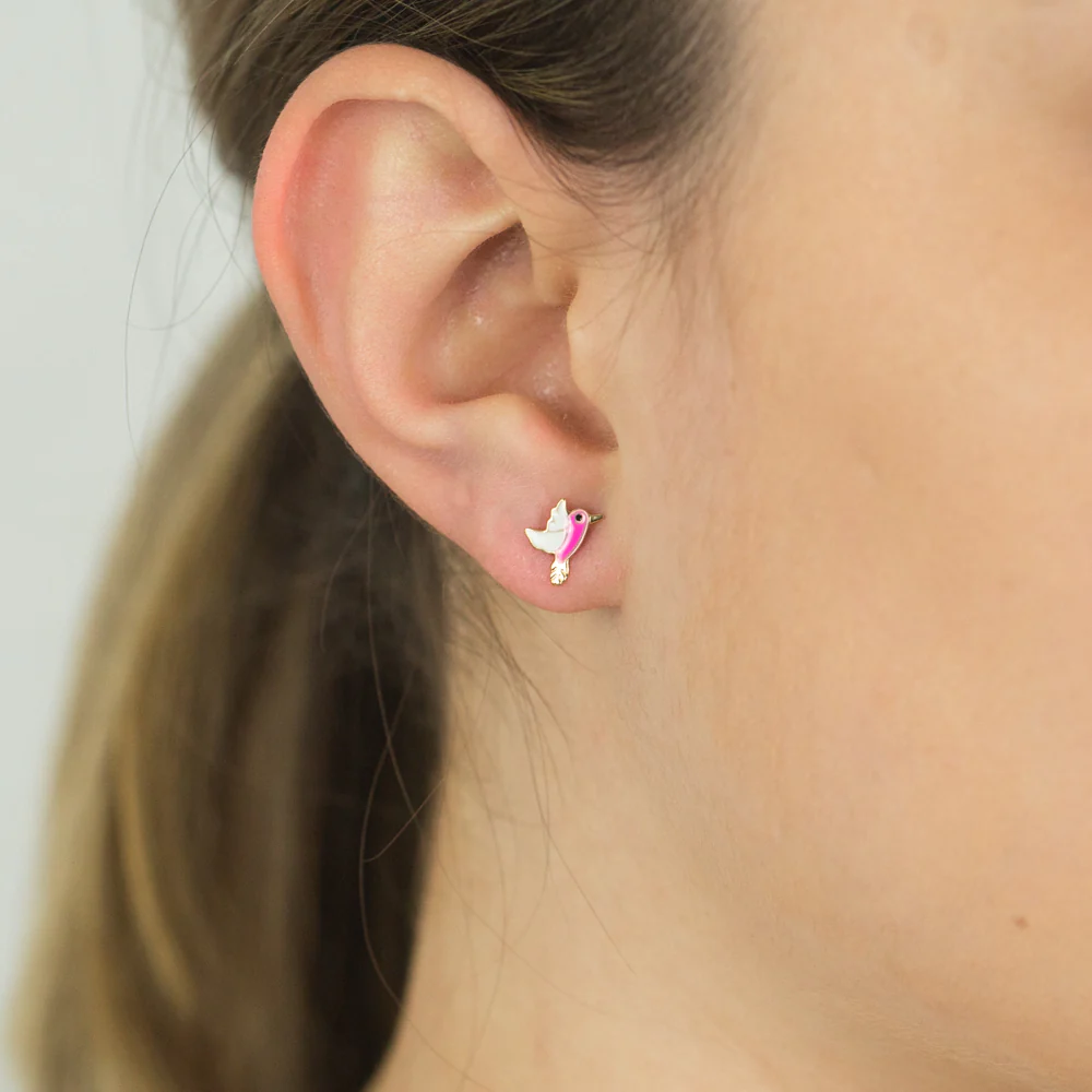 9ct Yellow Gold Lacquerized Humming Bird Stud Earrings - Image 2