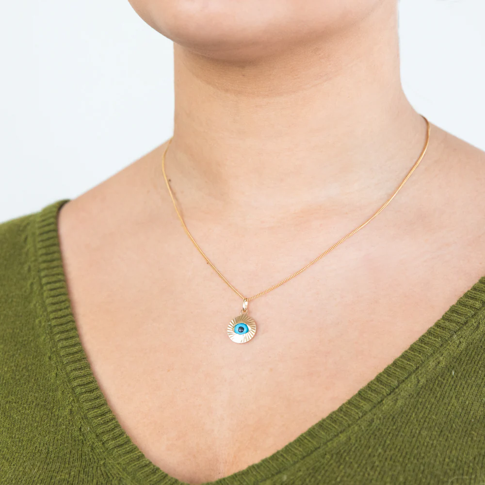 9ct Yellow Gold Large Evil Eye Pendant - Image 2