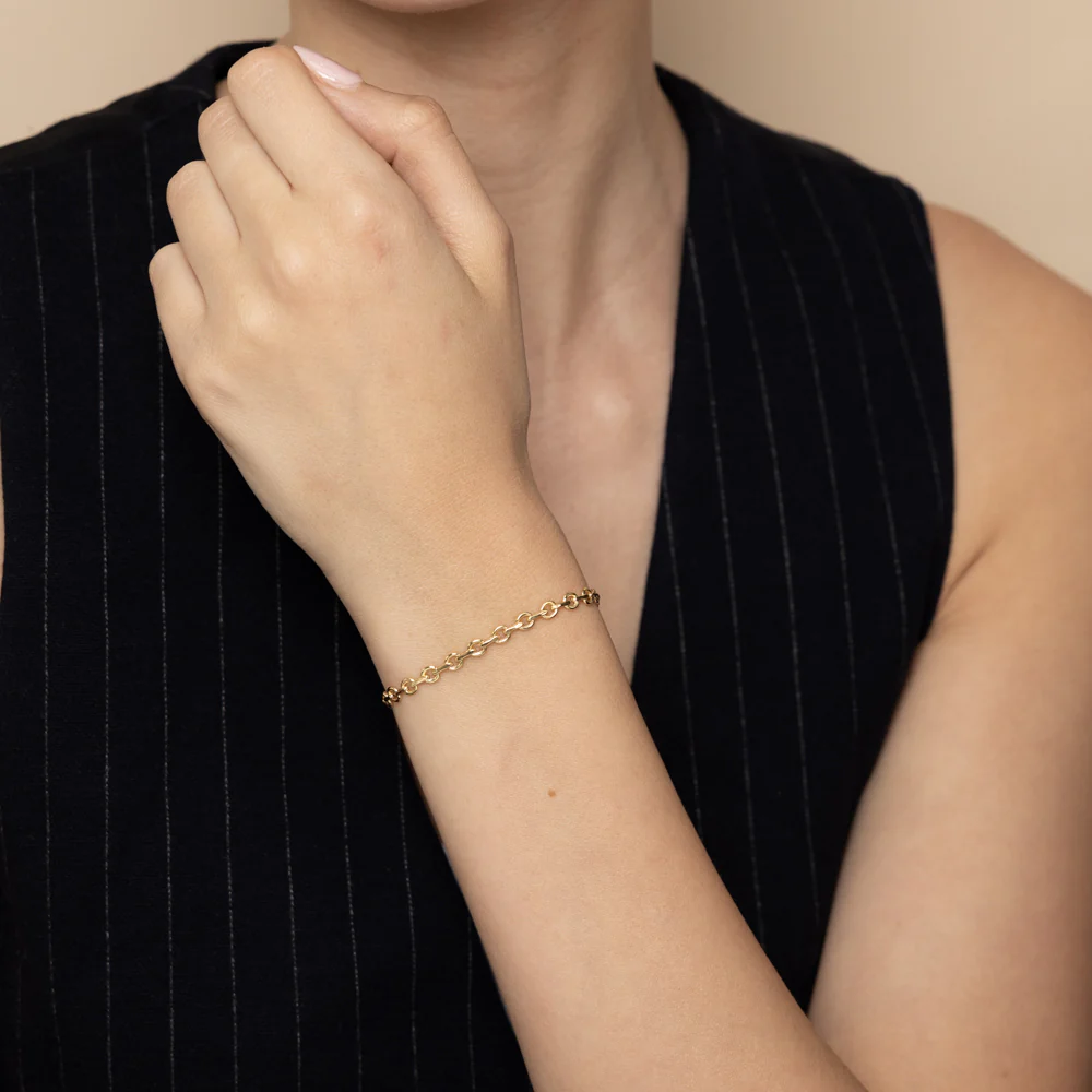 9ct Yellow Gold Link Chain Hollow 19cm Bracelet - Image 3