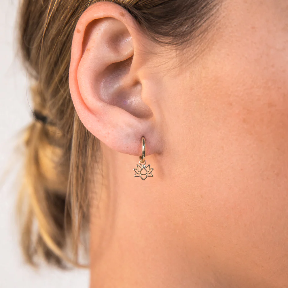 9ct Yellow Gold Lotus On Sleeper Earrings - Image 2