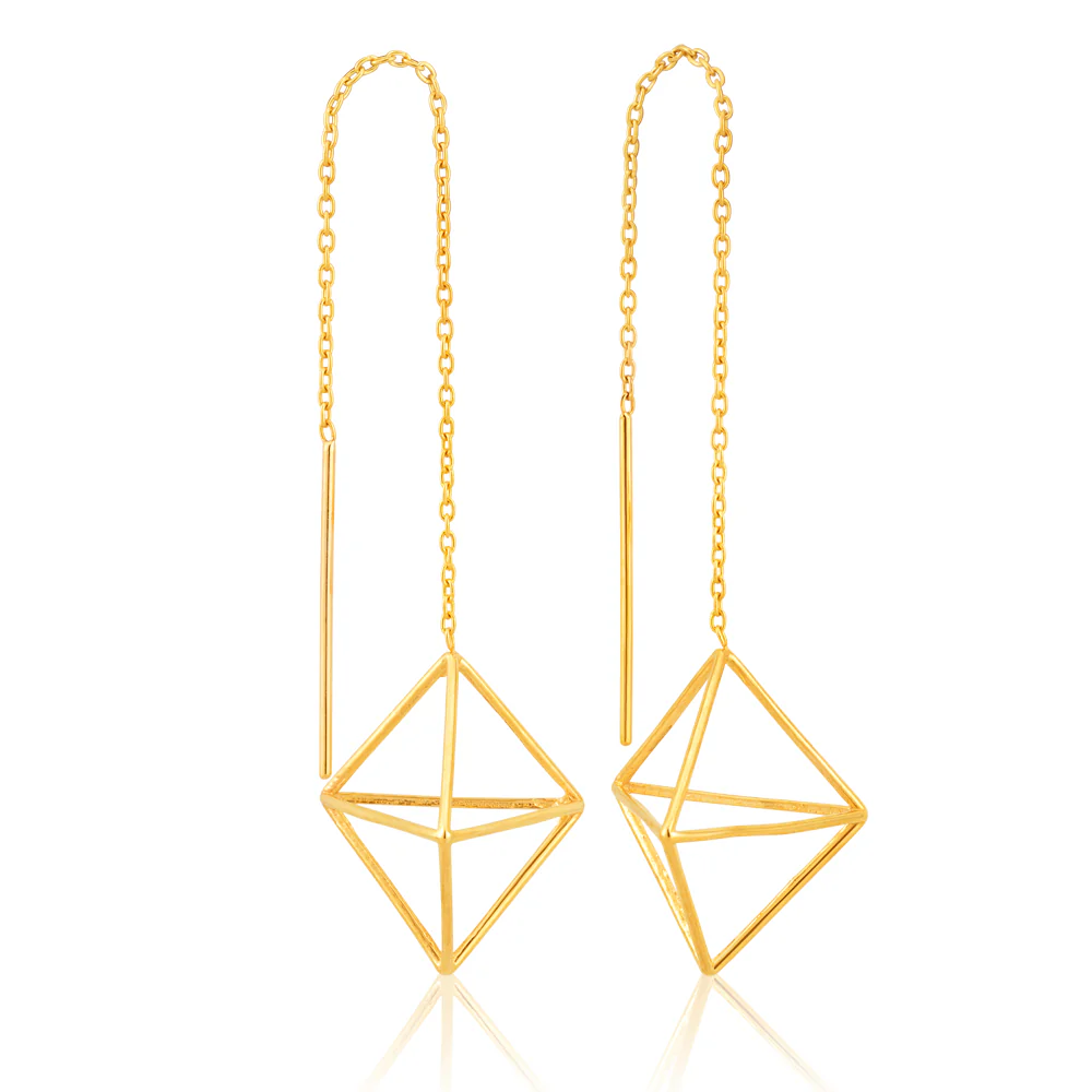 9ct yellow Gold lozange geometric thread Earrings - Image 2
