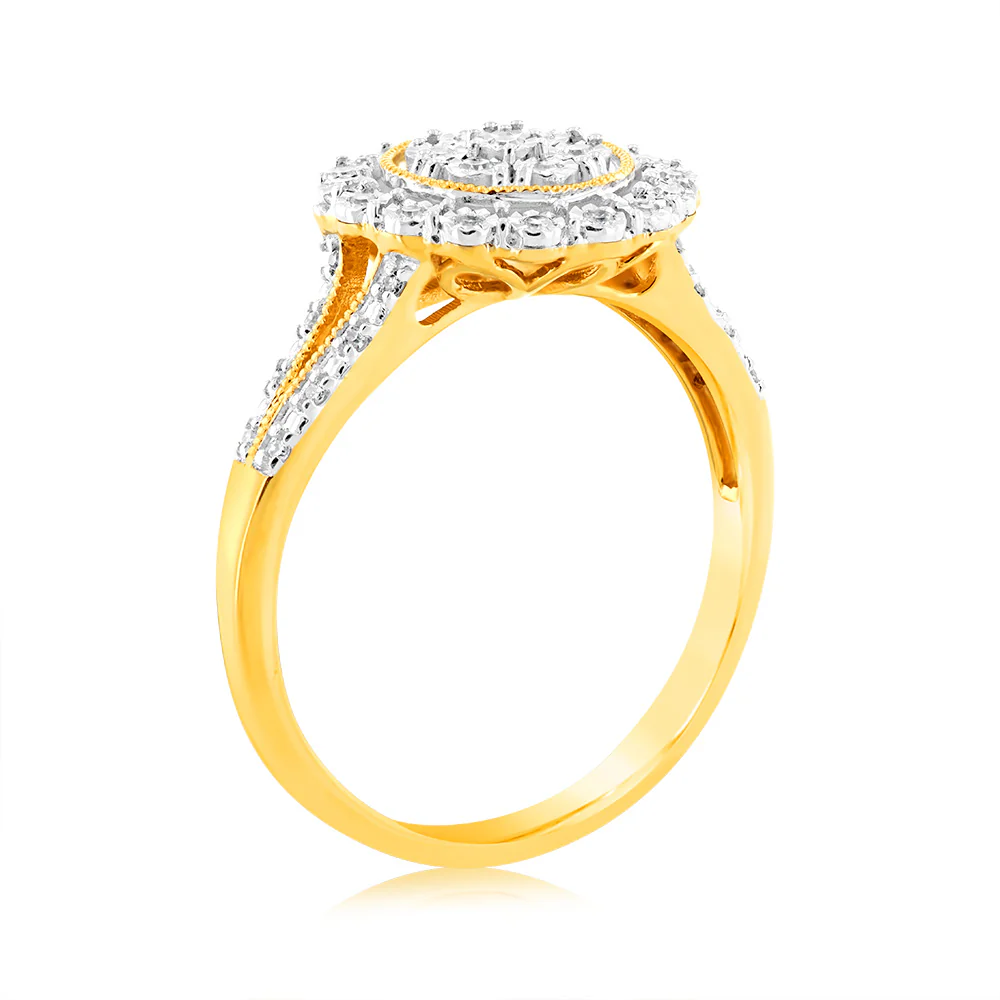 9ct Yellow Gold Luminesce Lab Grown Cluster Diamond Ring - Image 3