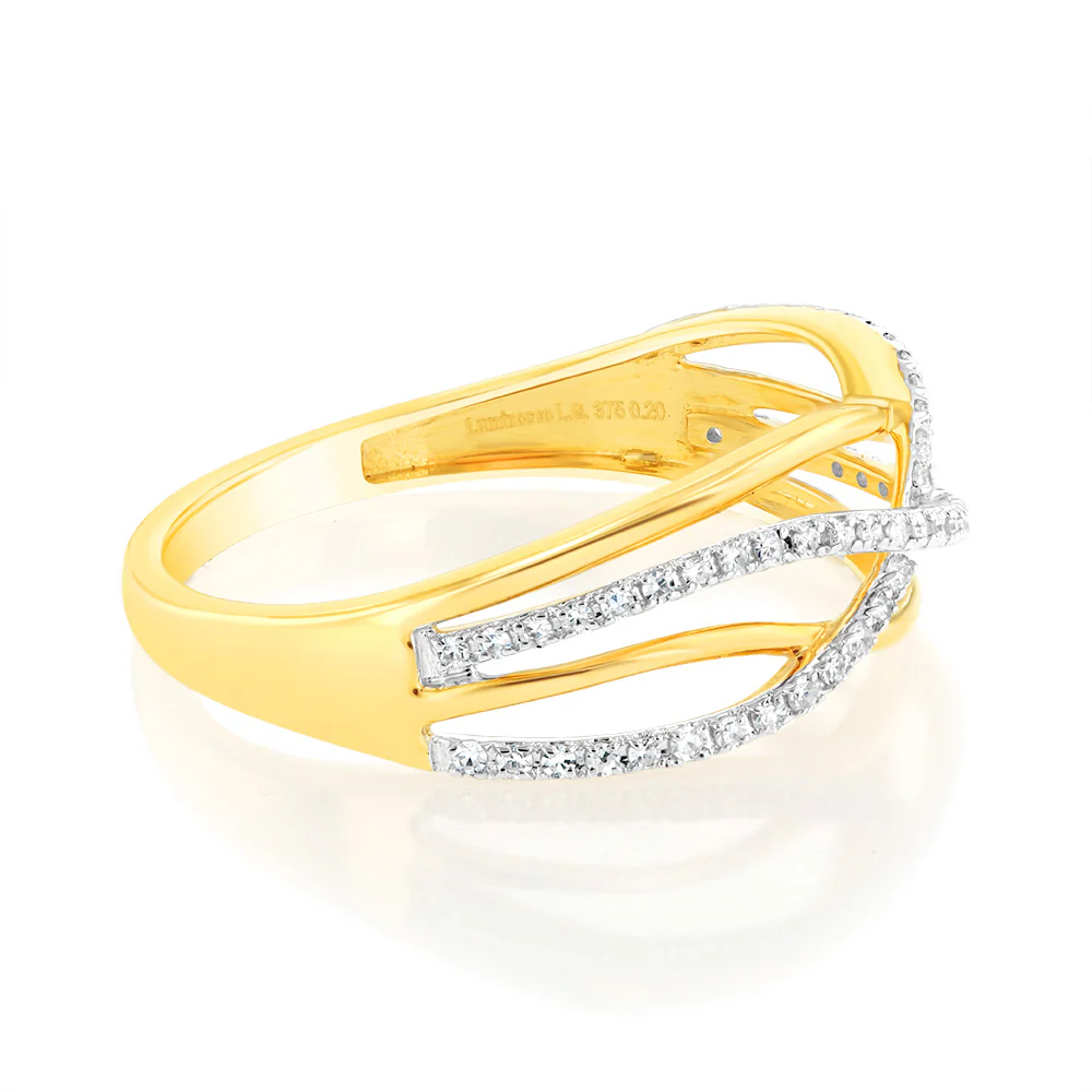 9ct Yellow Gold Luminesce Lab Grown Double Band Diamond Ring - Image 2