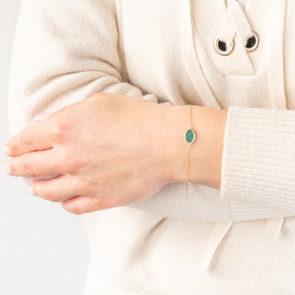 9ct Yellow Gold Malachite 19cm Bracelet - Image 3