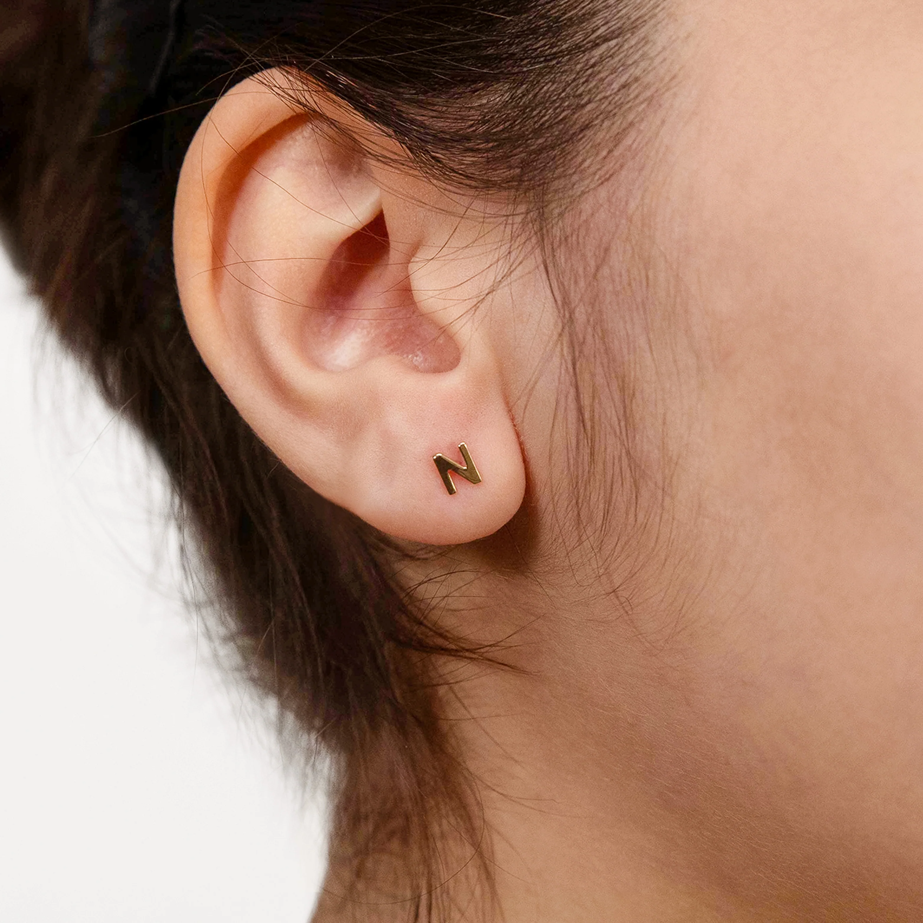 9ct Yellow Gold Mini Initail "N" Stud Earrings - Image 2