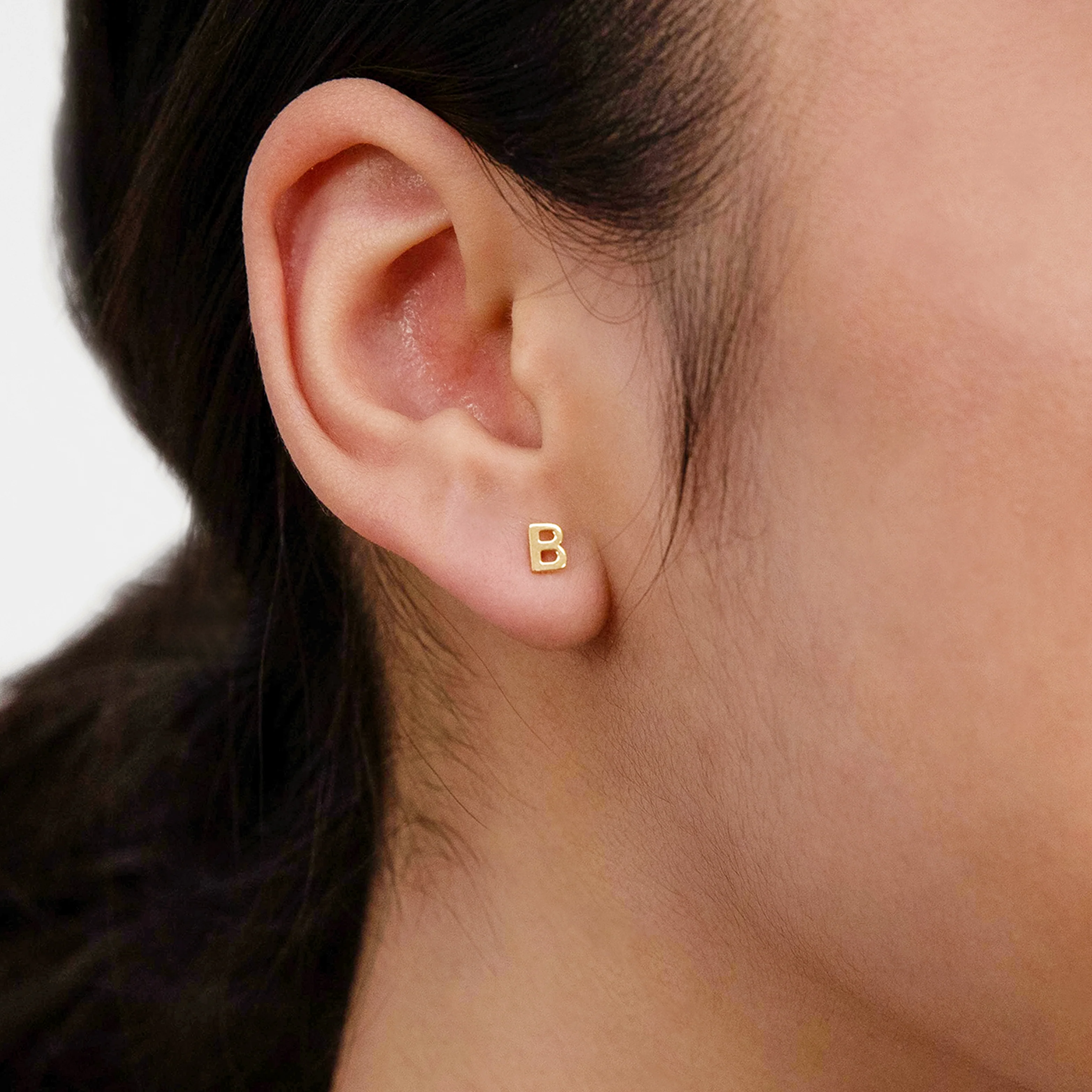 9ct Yellow Gold Mini Initial "B"Stud Earrings - Image 2
