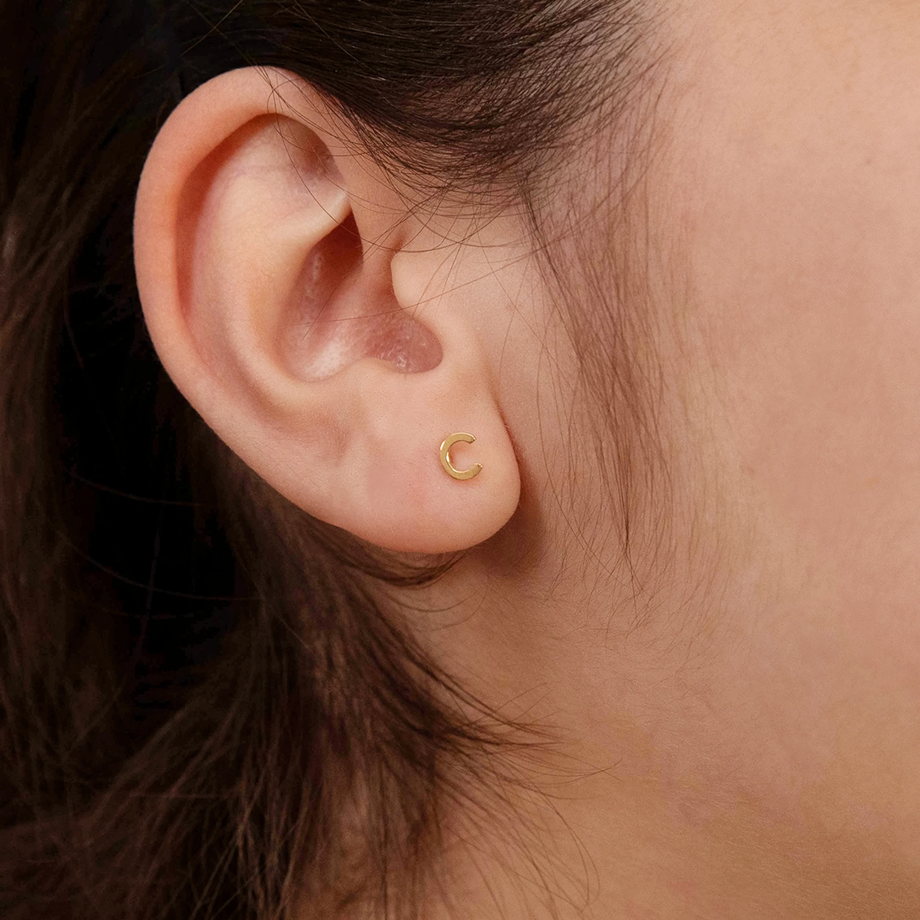 9ct Yellow Gold Mini Initial "C" Stud Earrings - Image 2