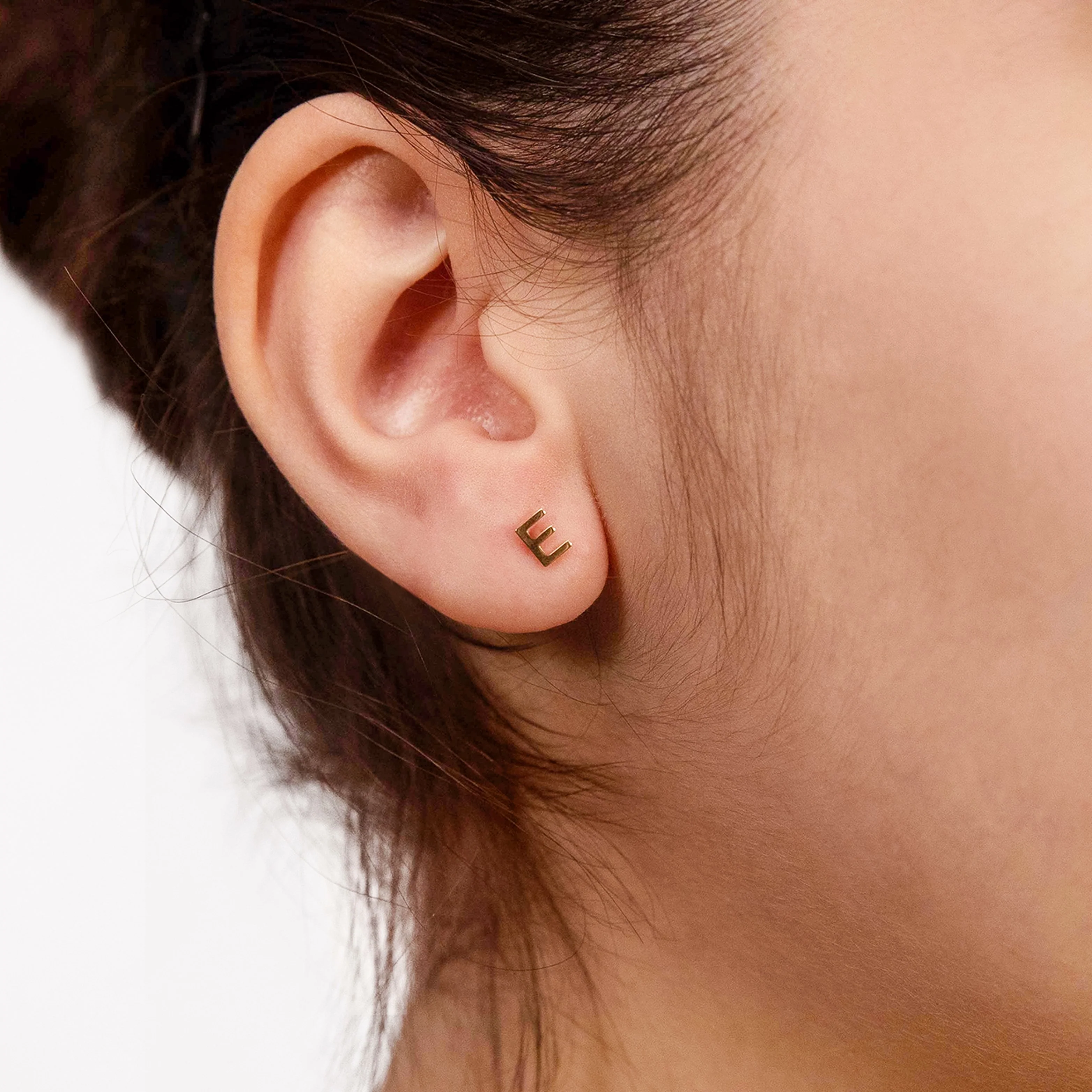 9ct Yellow Gold Mini Initial "E" Stud Earrings - Image 2