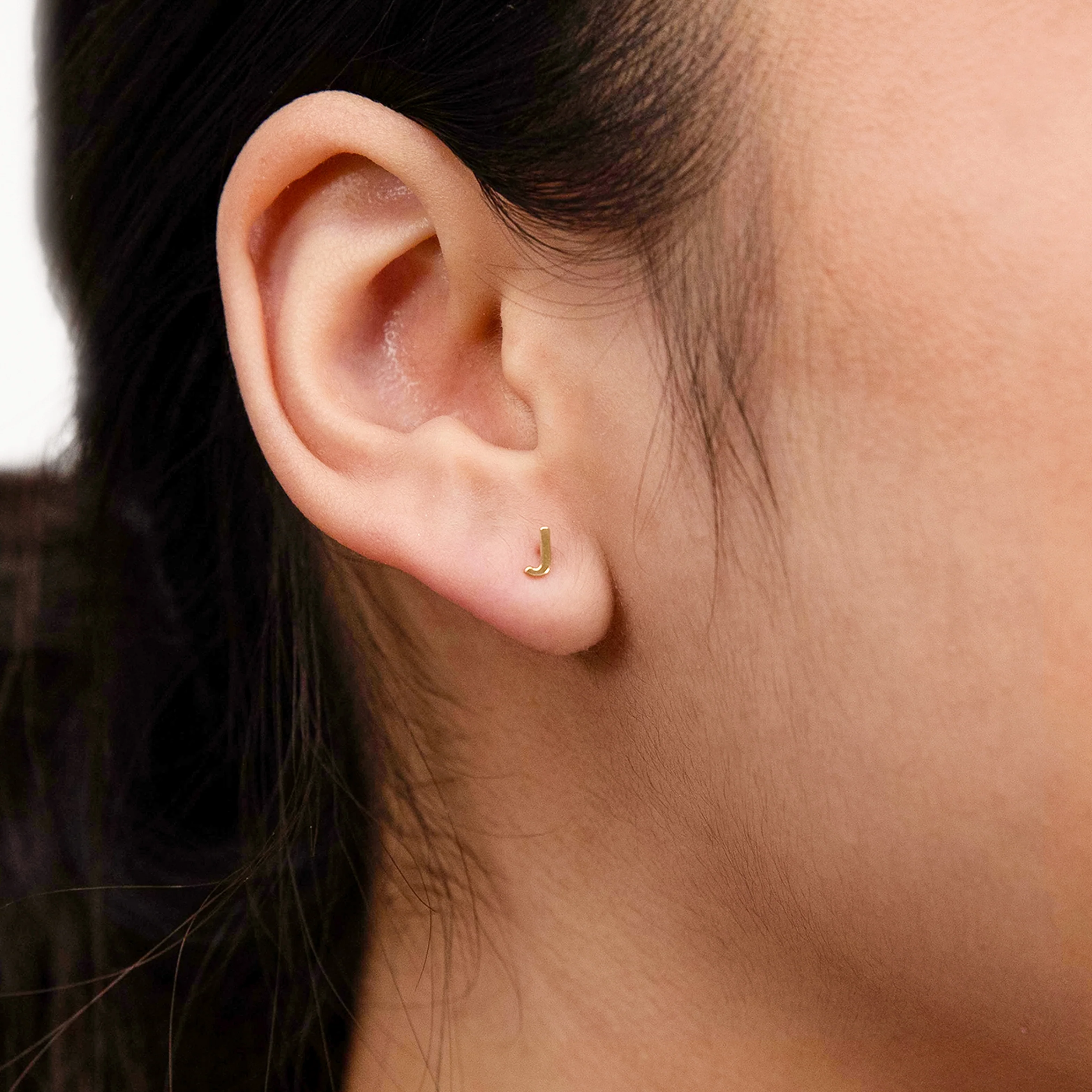 9ct Yellow Gold Mini Initial "J" Stud Earrings - Image 2