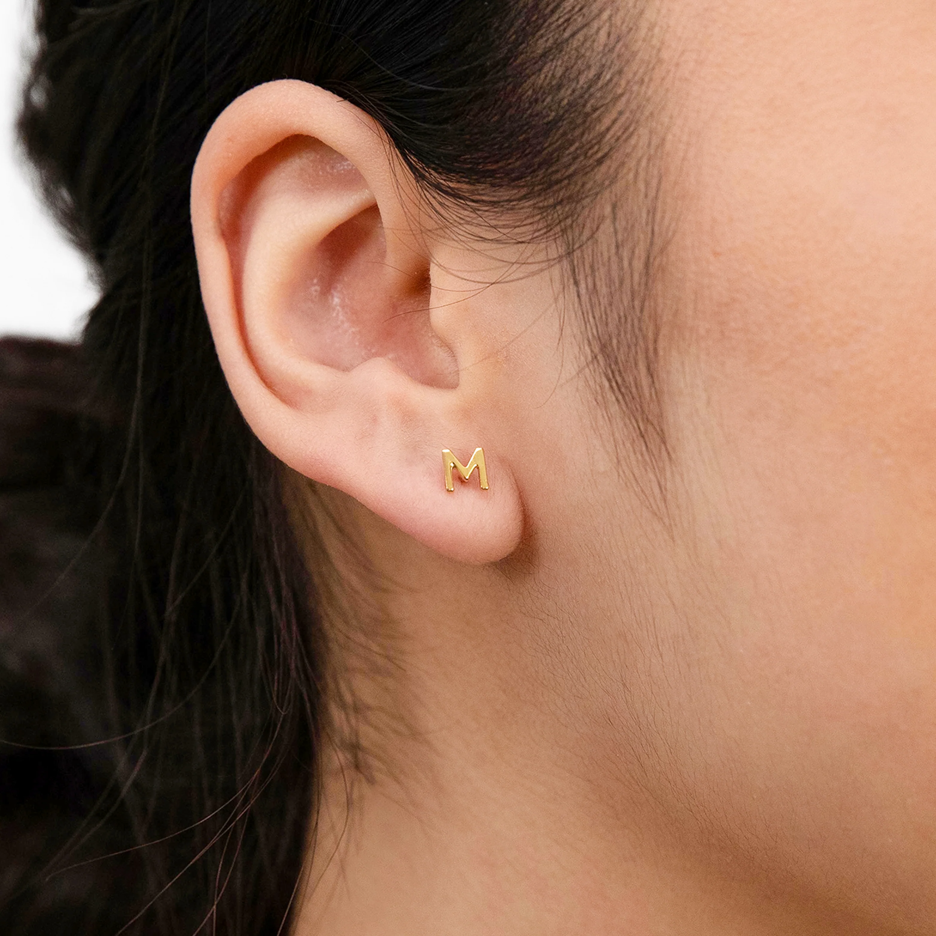 9ct Yellow Gold Mini Initial "M" Stud Earrings - Image 2