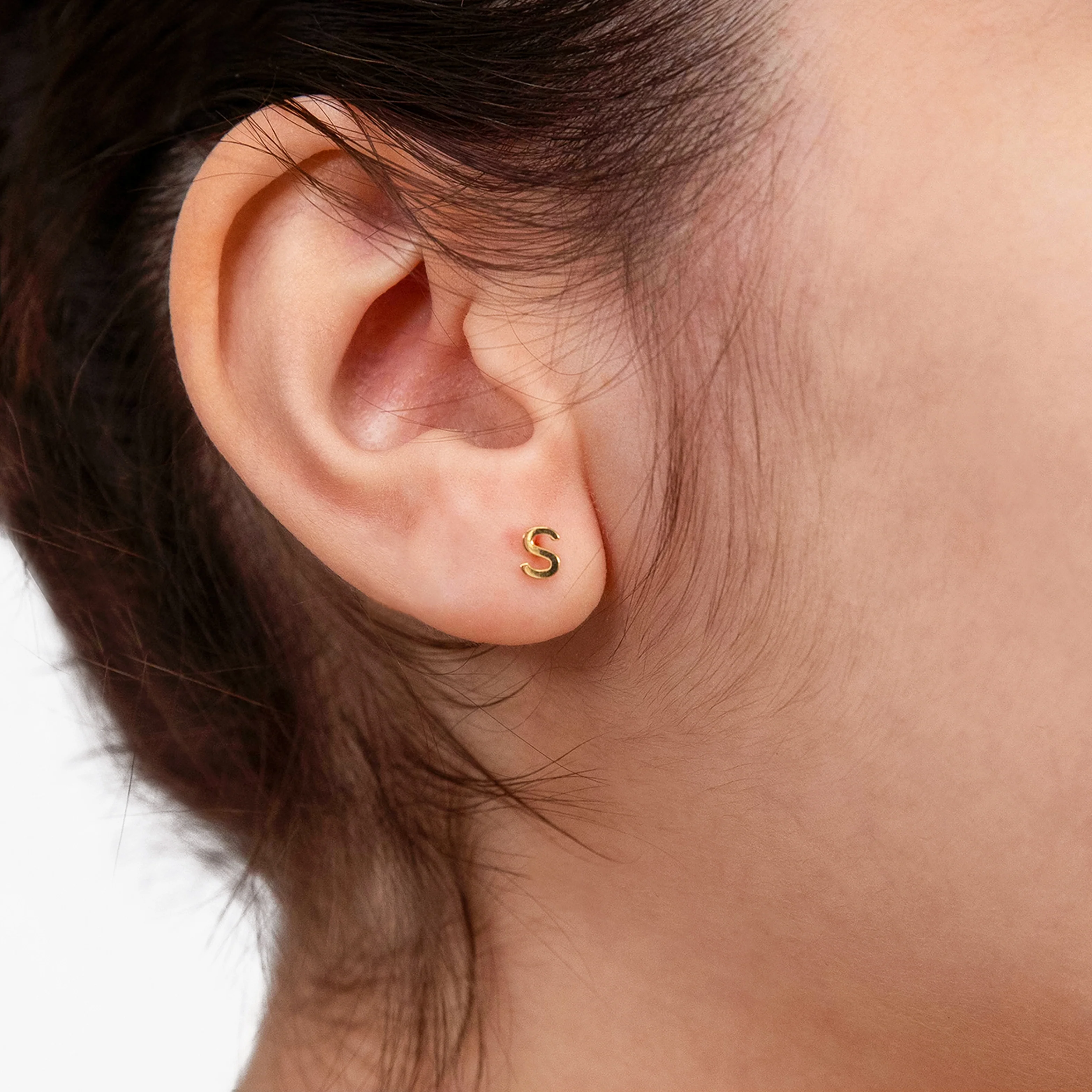 9ct Yellow Gold Mini Initial "S" Stud Earrings - Image 2