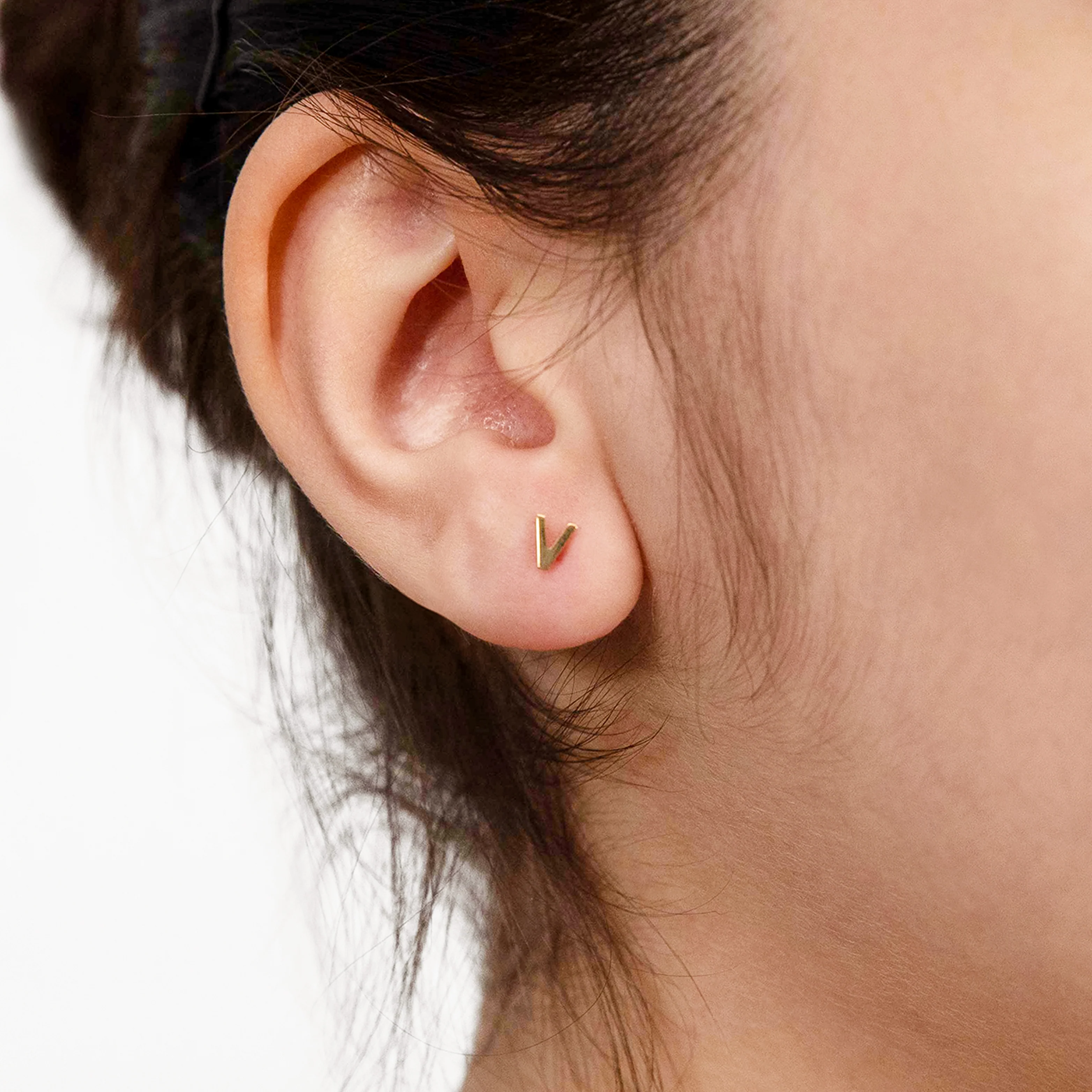 9ct Yellow Gold Mini Initial "V" Stud Earrings - Image 2