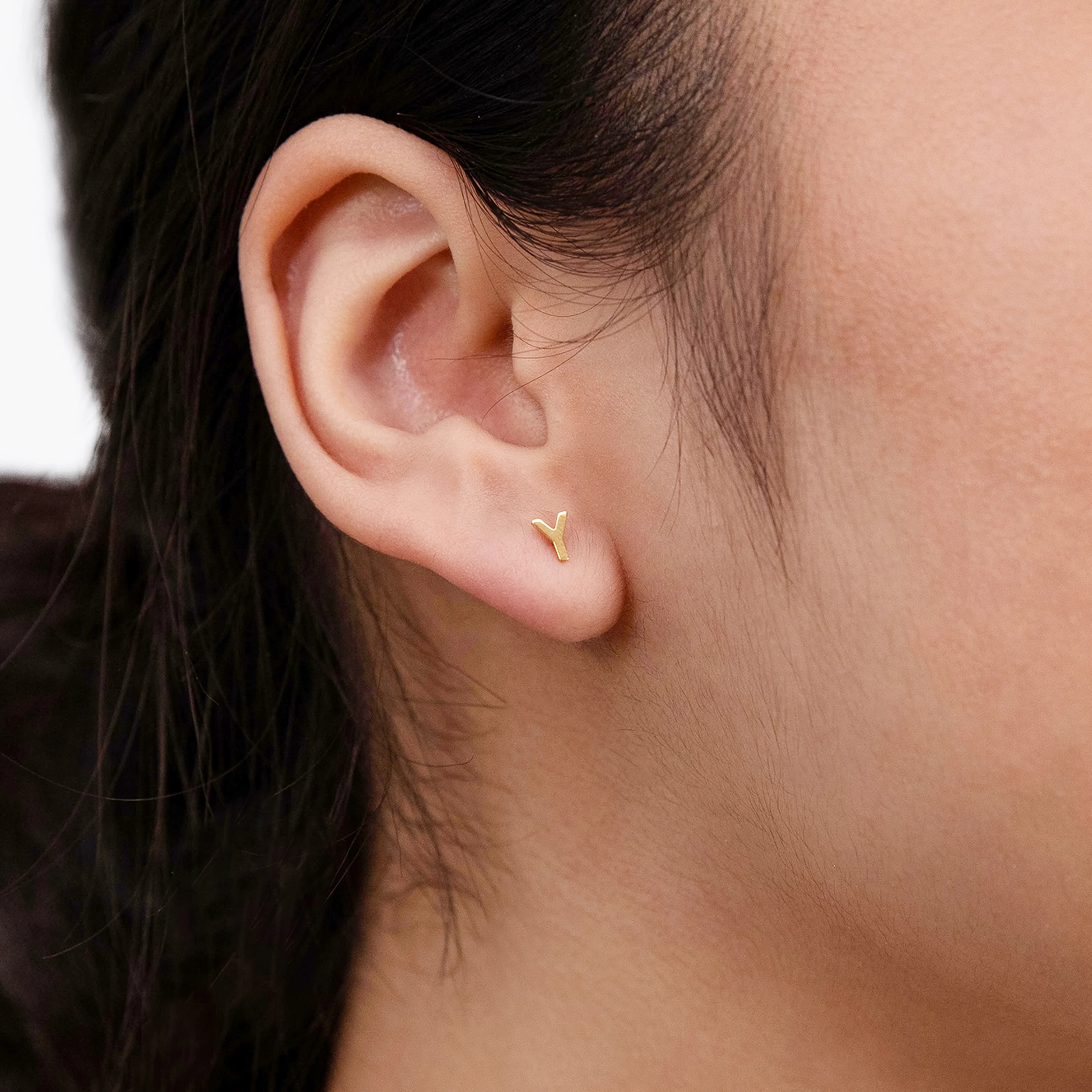 9ct Yellow Gold Mini Initial "Y" Stud Earings - Image 2