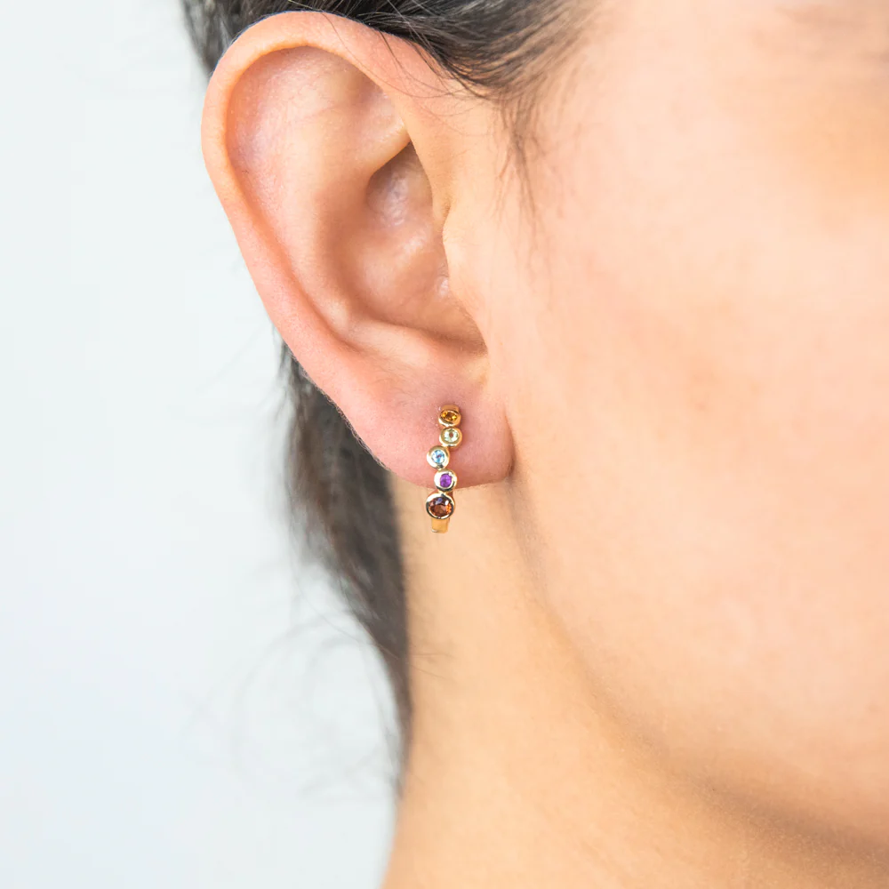 9ct Yellow Gold Mixed Gemstone Huggie Hoops - Image 2