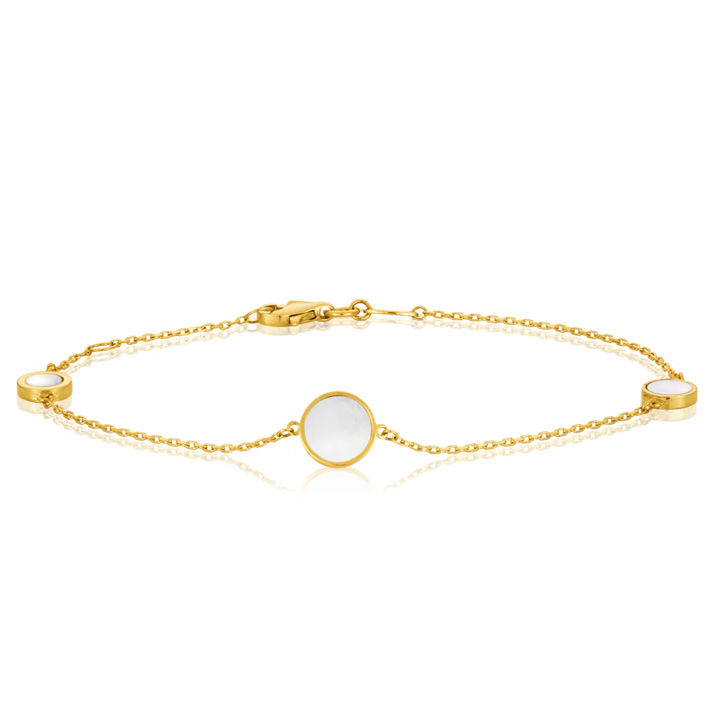 9ct Yellow Gold Mother of Pearl Fancy 19cm Bracelet - Image 2