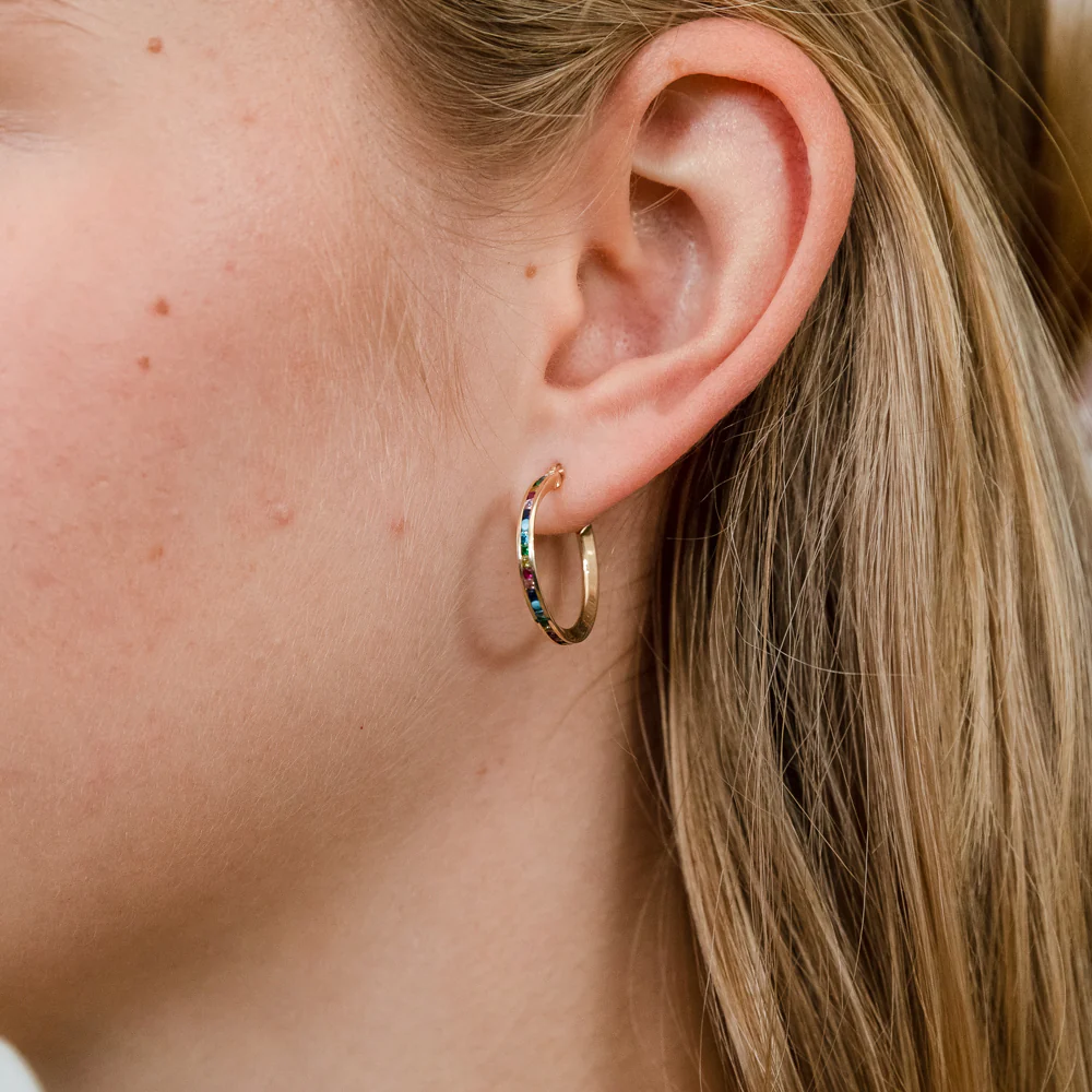 9ct Yellow Gold Multicolour Double Side 15mm Hoop Earrings - Image 2