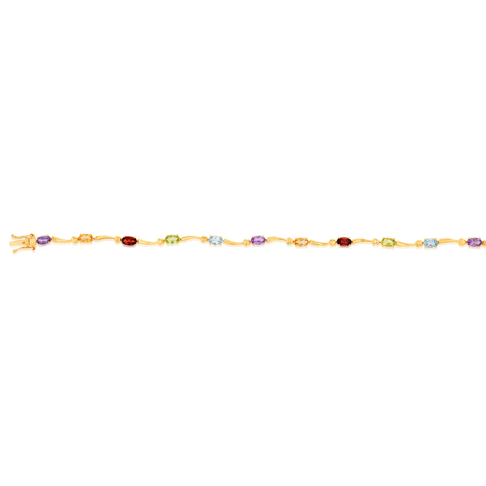 9ct Yellow Gold Multistone Wave 19cm Bracelet - Image 2