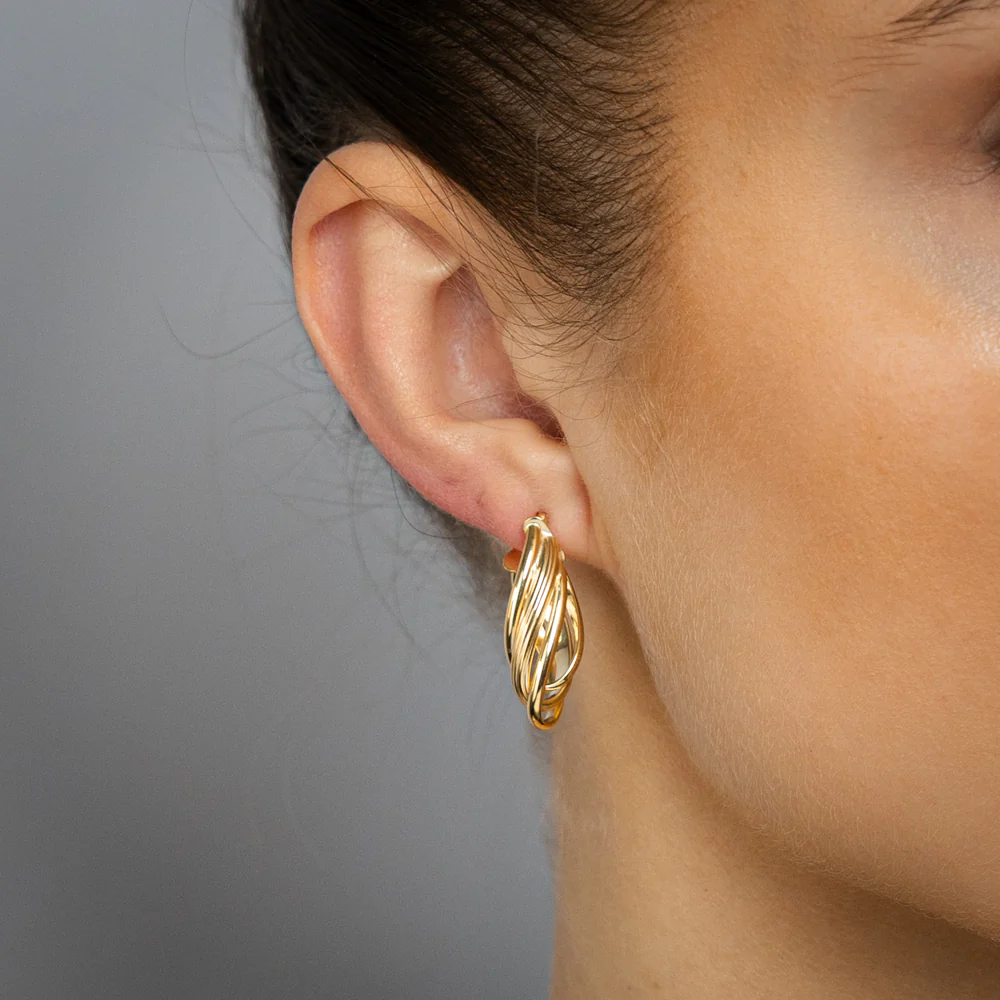 9ct Yellow Gold Multistrand Twisted Hoop Earrings - Image 2