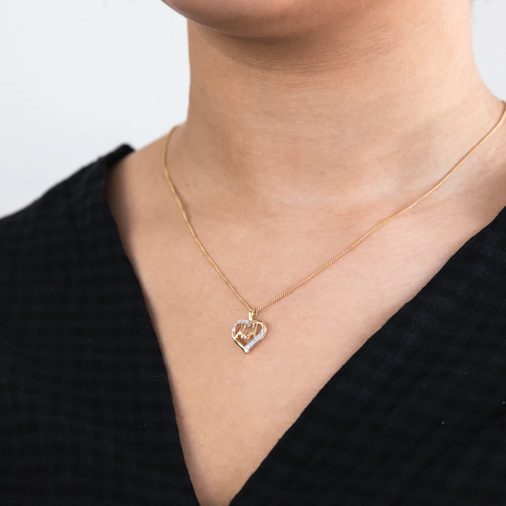 9ct Yellow Gold Mum Diamond Heart Pendant - Image 2