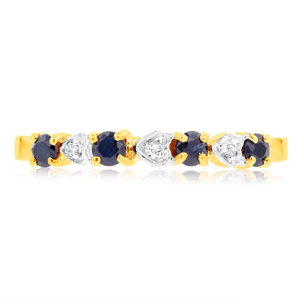 9ct Yellow Gold Natural Black Sapphire and 3 x Diamond Ring - Image 2