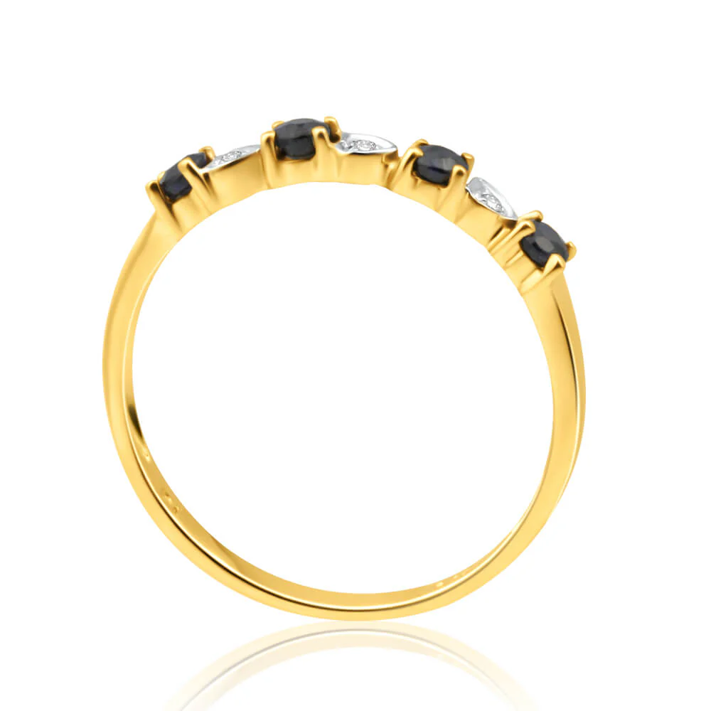 9ct Yellow Gold Natural Black Sapphire and 3 x Diamond Ring - Image 3