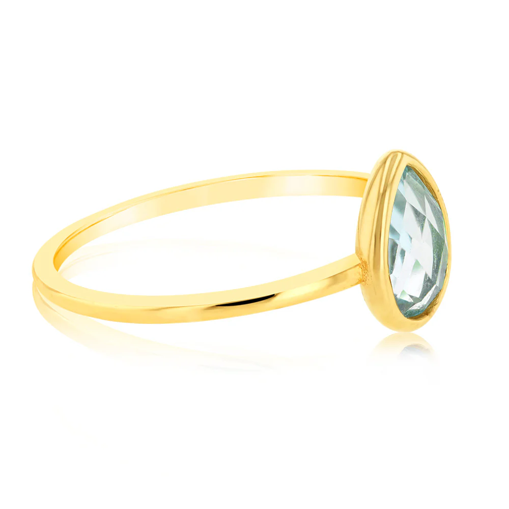 9ct Yellow Gold Natural Blue Topaz Ring - Image 2
